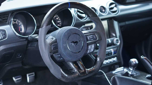  2Pièces Couvre Volant Voiture pour Ford Mustang/Mustang  Mach-E/Puma/S-Max, Processus Fibre Carbone Protection Volant Segmentée,- Red